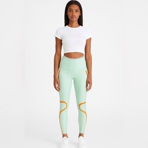 Stella McCartney By Adidas TruePace High-Rise Leggings Mint Green/Orange Sz. XS